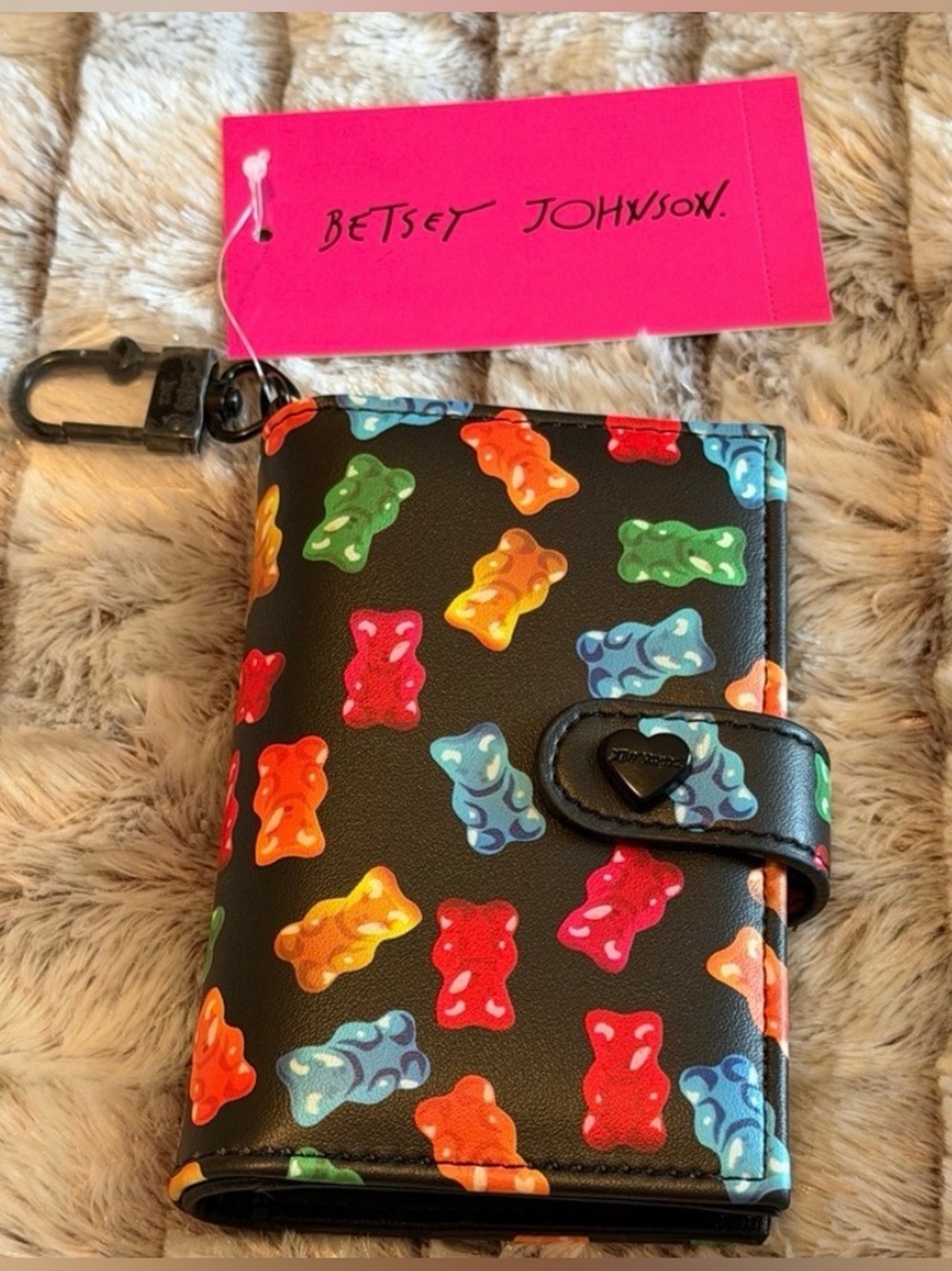 Betsey Johnson Black Wallet with Colorful Gummy Bear Print and Heart Snap - Picture 4 of 10
